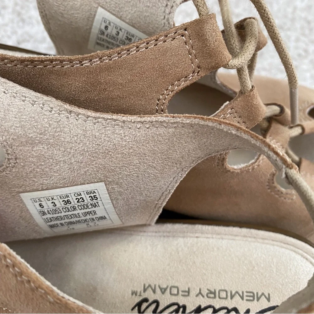 Skechers Lace Up Suede Leather Wedge Sandals